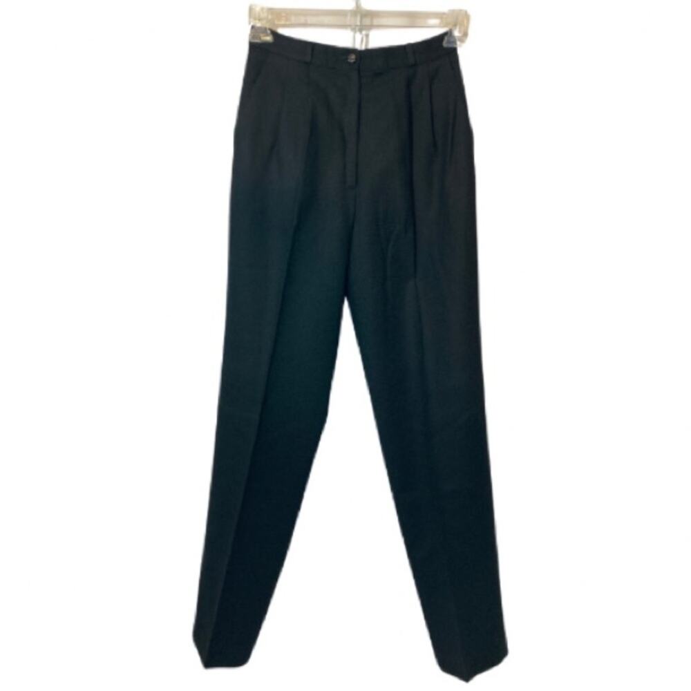 Vintage 80s Bassonova Wool Black Plaid High Rise Straight Tapered Trousers Pants